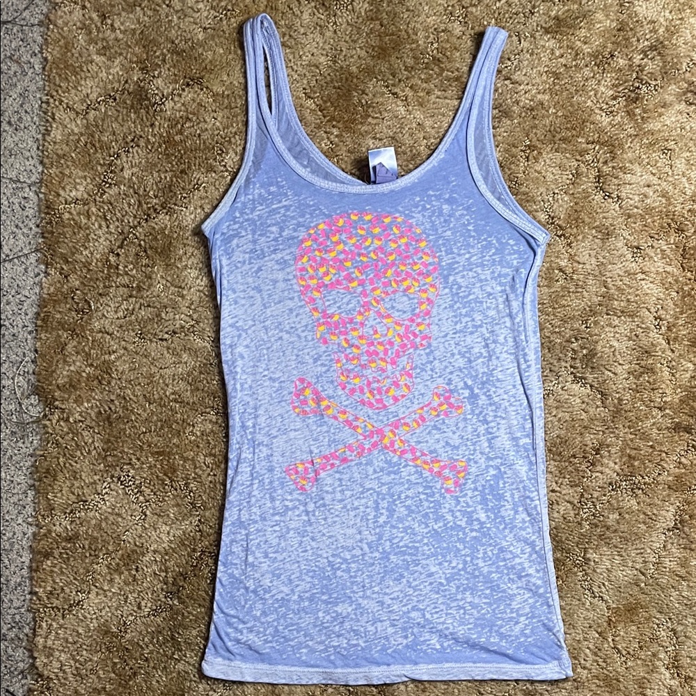 Lipstick Prophets Y2K 2000s Style Blue Skull Tank Top Woman’s Size Large